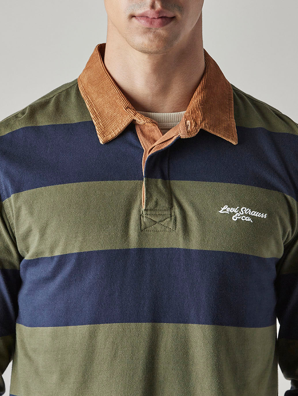 Men's Striped Loose Fit Jersey Polo T shirt - Detail View