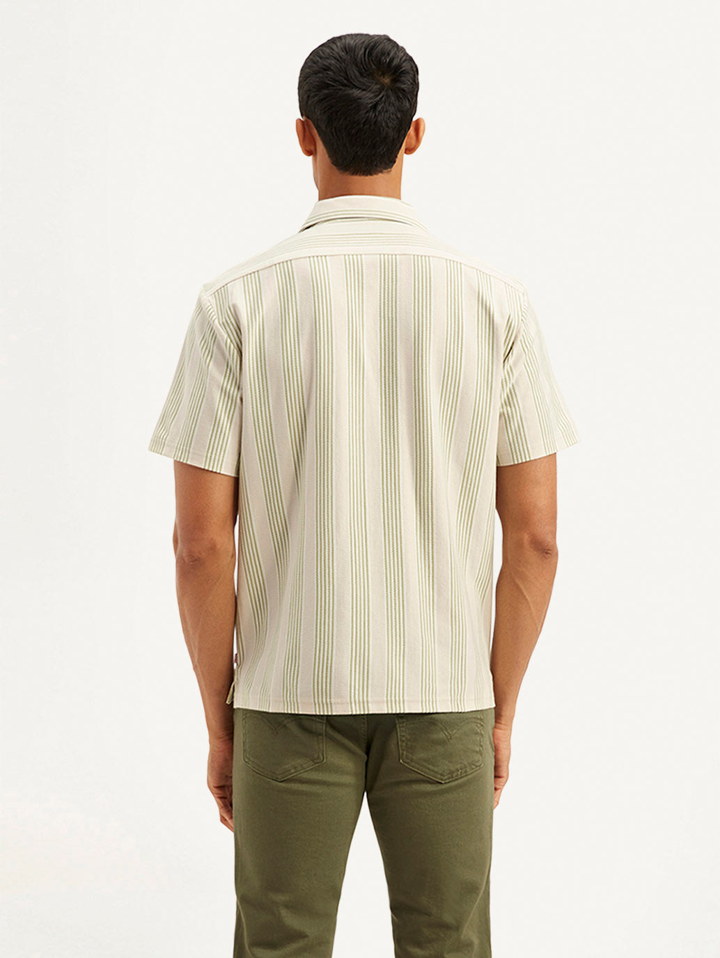 Men's Resort Collar Striped Relaxed Fit Camp Shirt - Back View