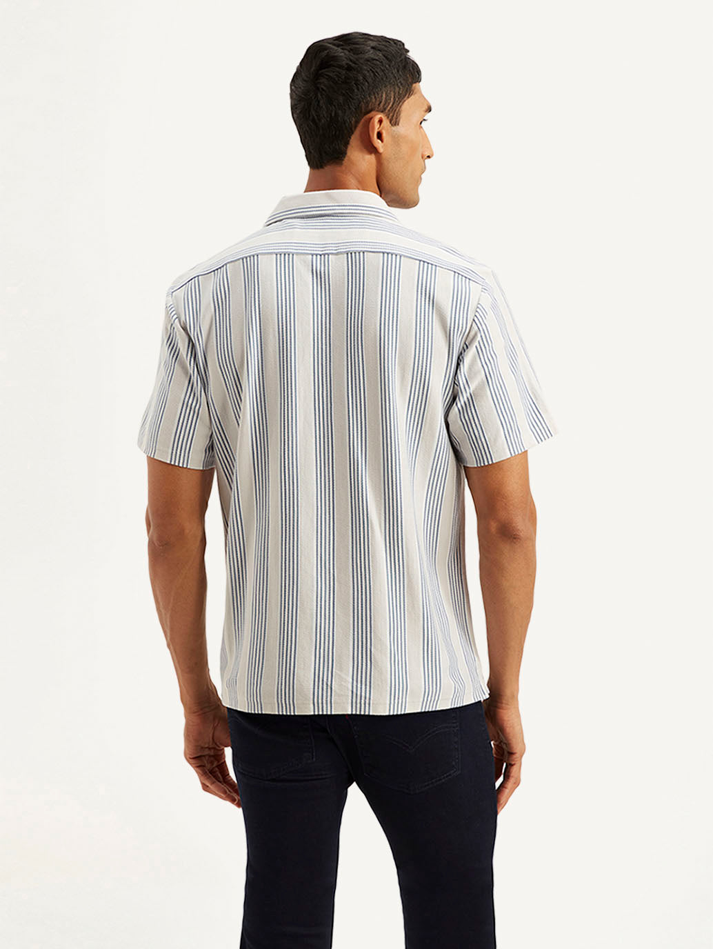 Men's Resort Collar Striped Relaxed Fit Camp Shirt - Back View