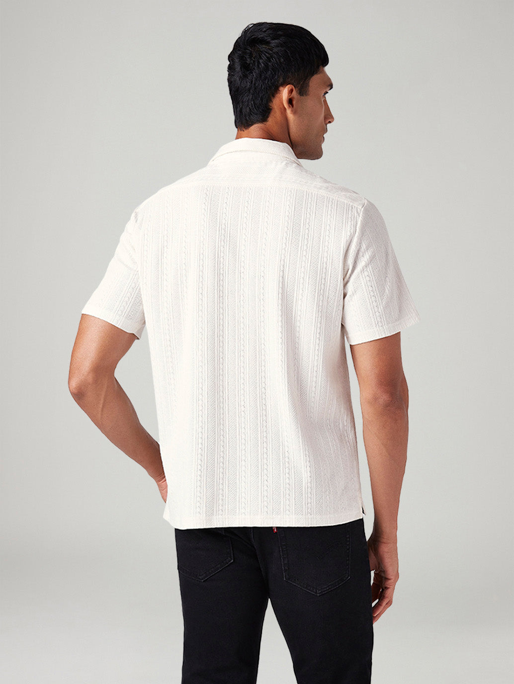 Men's Off White Relaxed Fit Resort Collar Camp Shirt - Back View