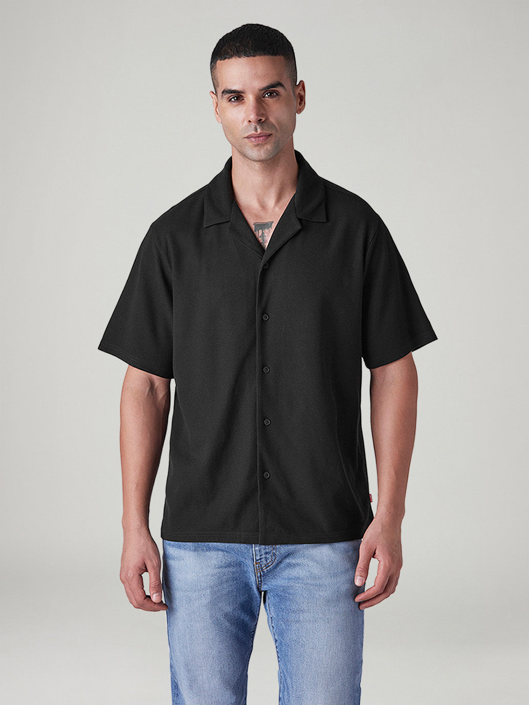 Men's Solid Relaxed Fit Resort Collar Shirt - Front View