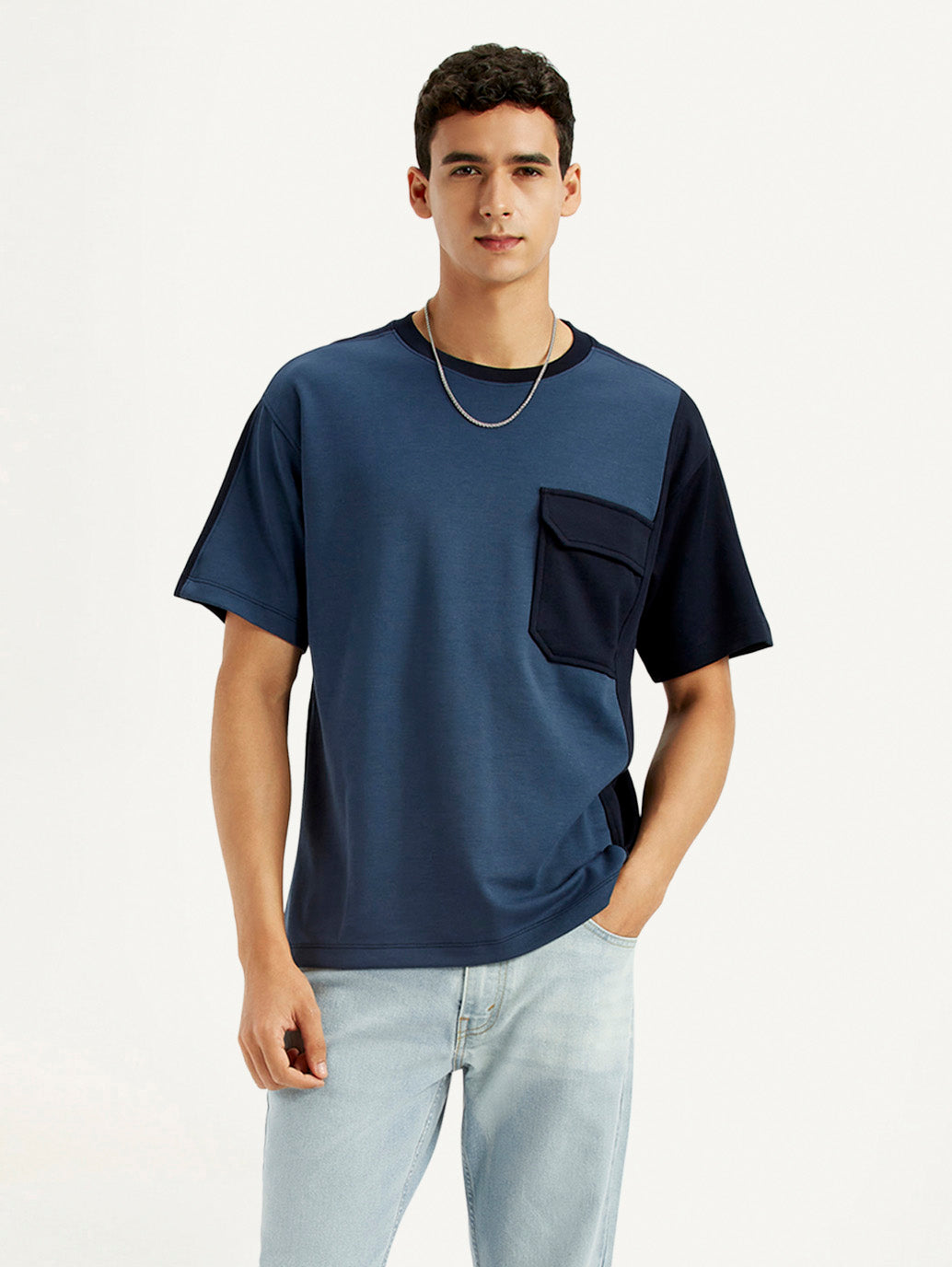 Men's Colorblock Blue Crew Neck T-shirt - Styleshot View