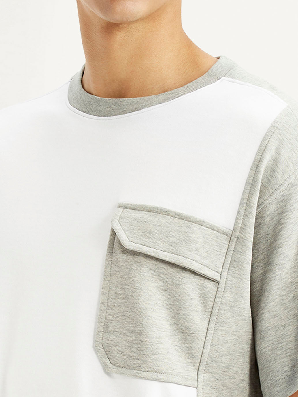 Men's Colorblock White Crew Neck T-shirt - Detail View