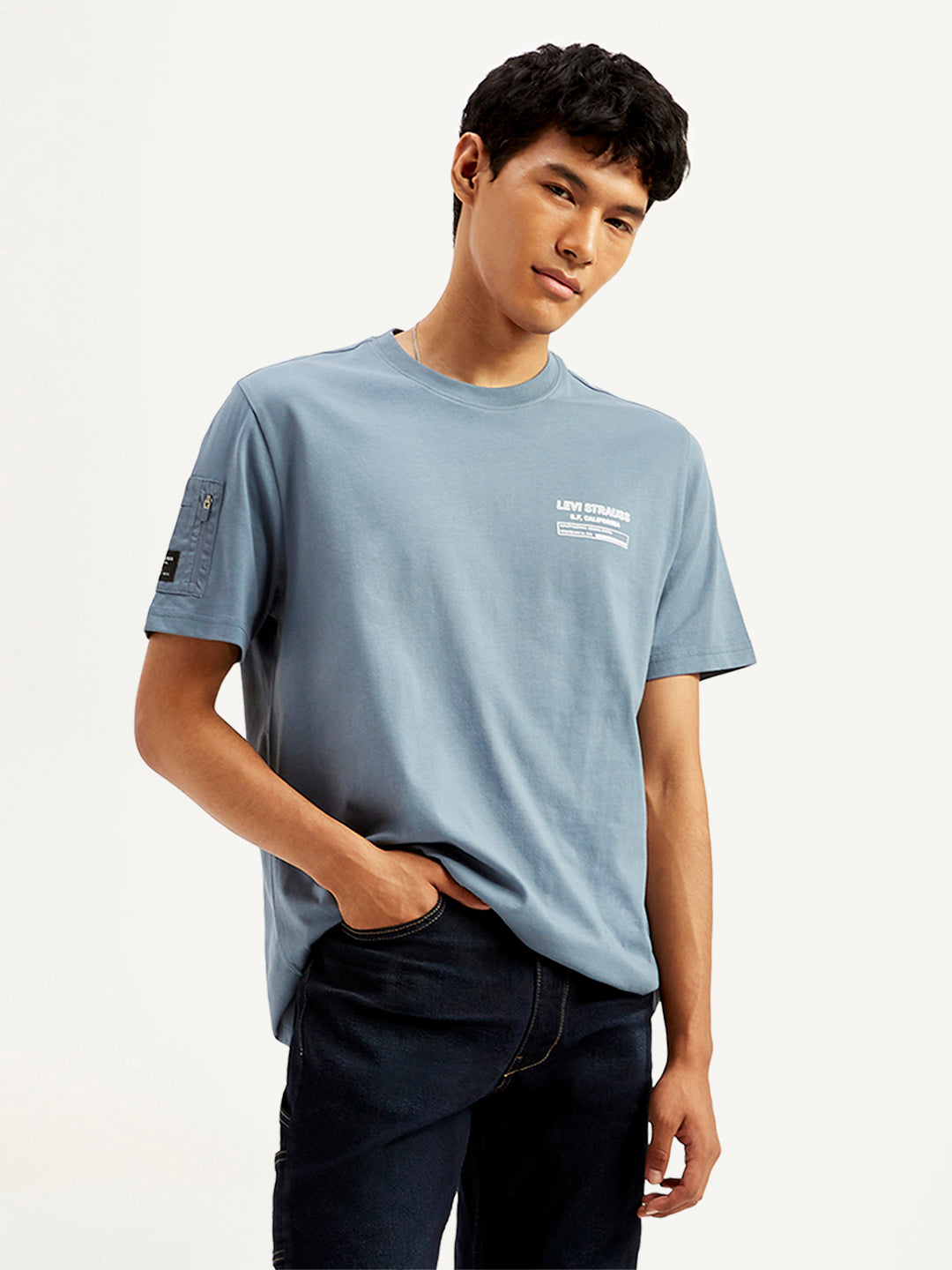 Men's Solid Crew Neck Utility T-Shirt - Side View