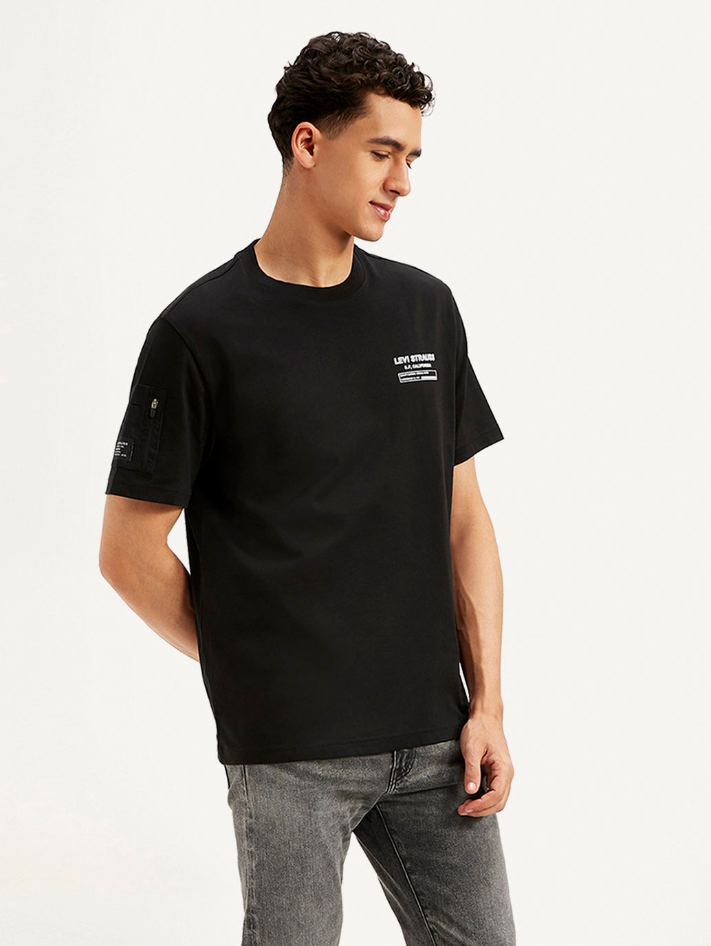Men's Brand Logo Crew Neck Utility T-shirt - Side View