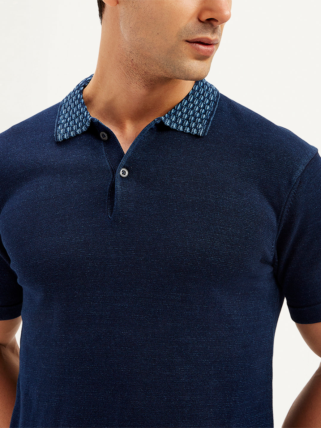 Men's Solid Slim Fit Polo T-Shirt - Detail View