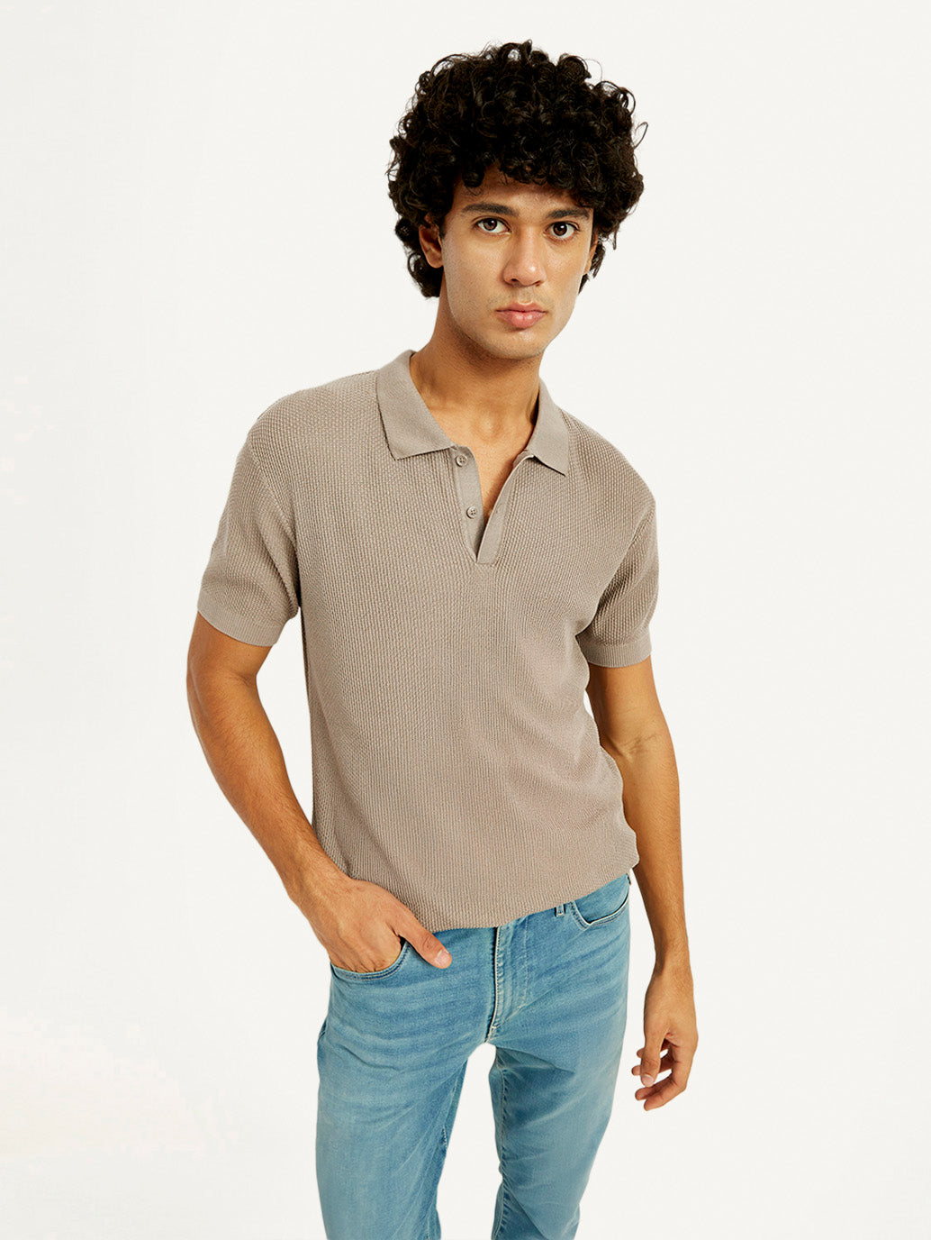 Men's Redloop Textured Slim Fit Polo T-Shirt - Elevated View
