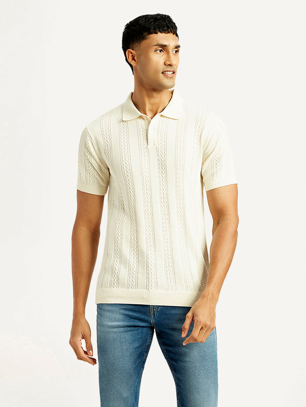 Men's Self Design Slim Fit Polo T-shirt - Front View