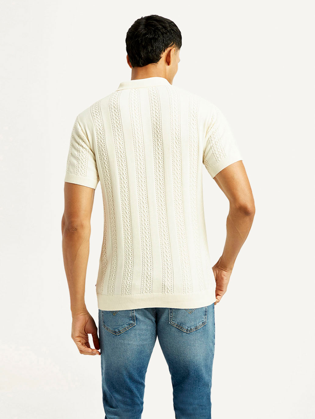 Men's Self Design Slim Fit Polo T-shirt - Back View