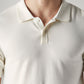 Men's Solid Off White Pique Polo T shirt - Detail View