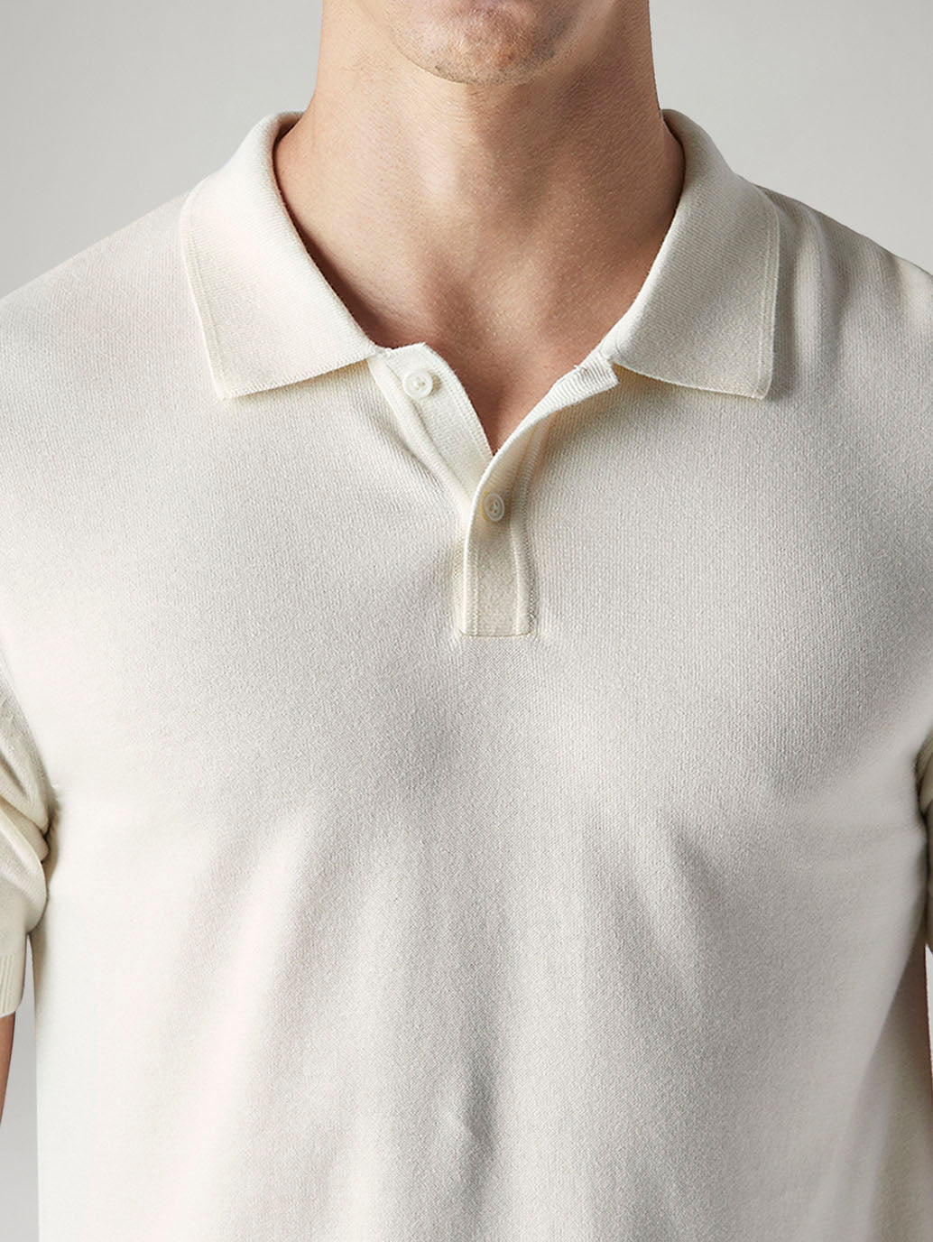 Men's Solid Off White Pique Polo T shirt - Detail View
