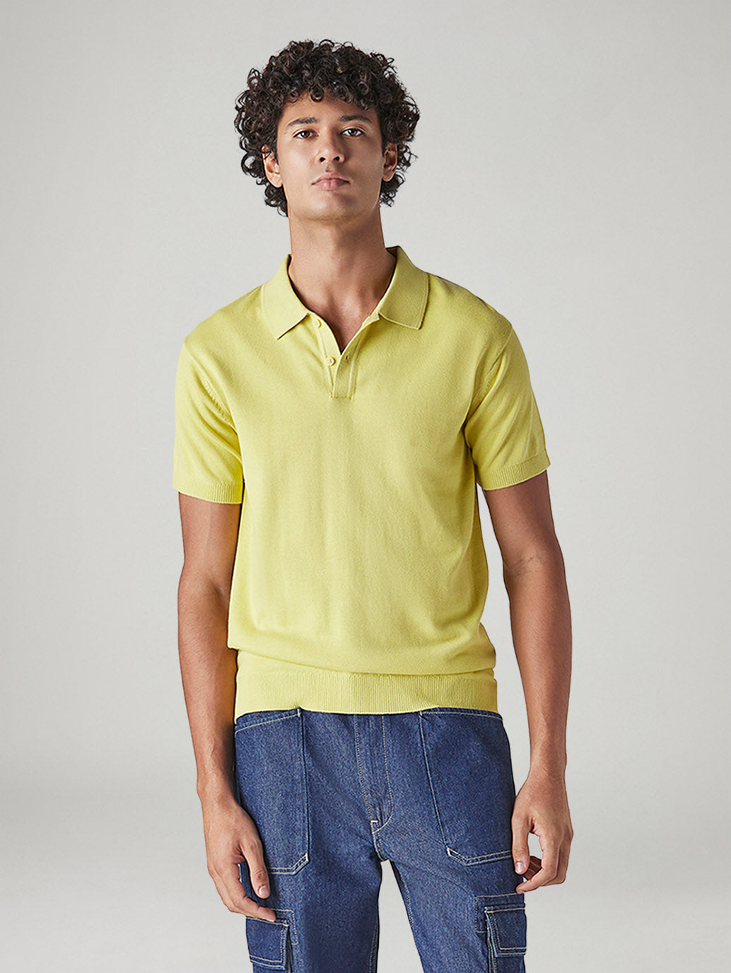 Men's Solid Yellow Pique Polo T-shirt