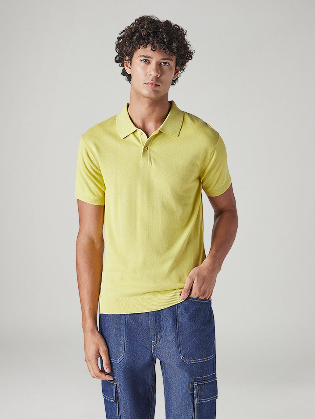 Men's Solid Yellow Pique Polo T-shirt - 20 View