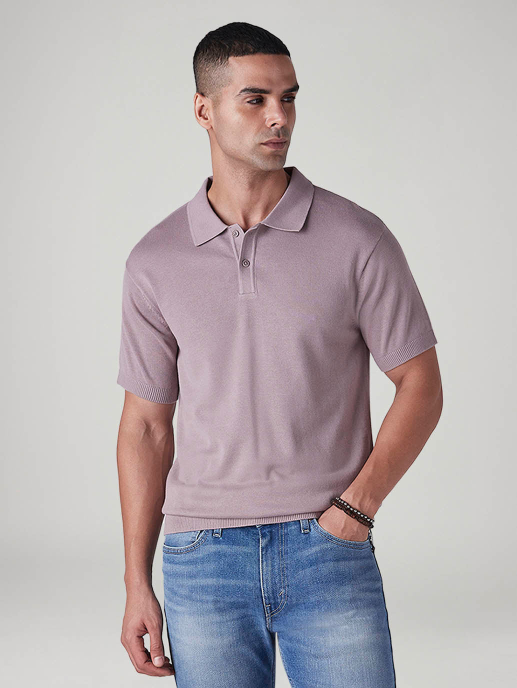 Men's Solid Mauve Pique Polo T shirt