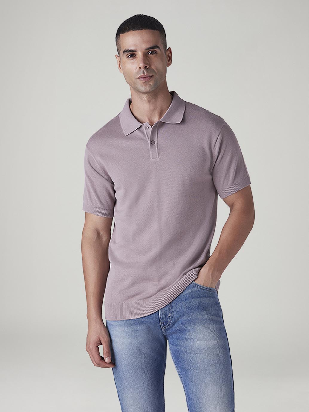 Men's Solid Mauve Pique Polo T shirt - 20 View