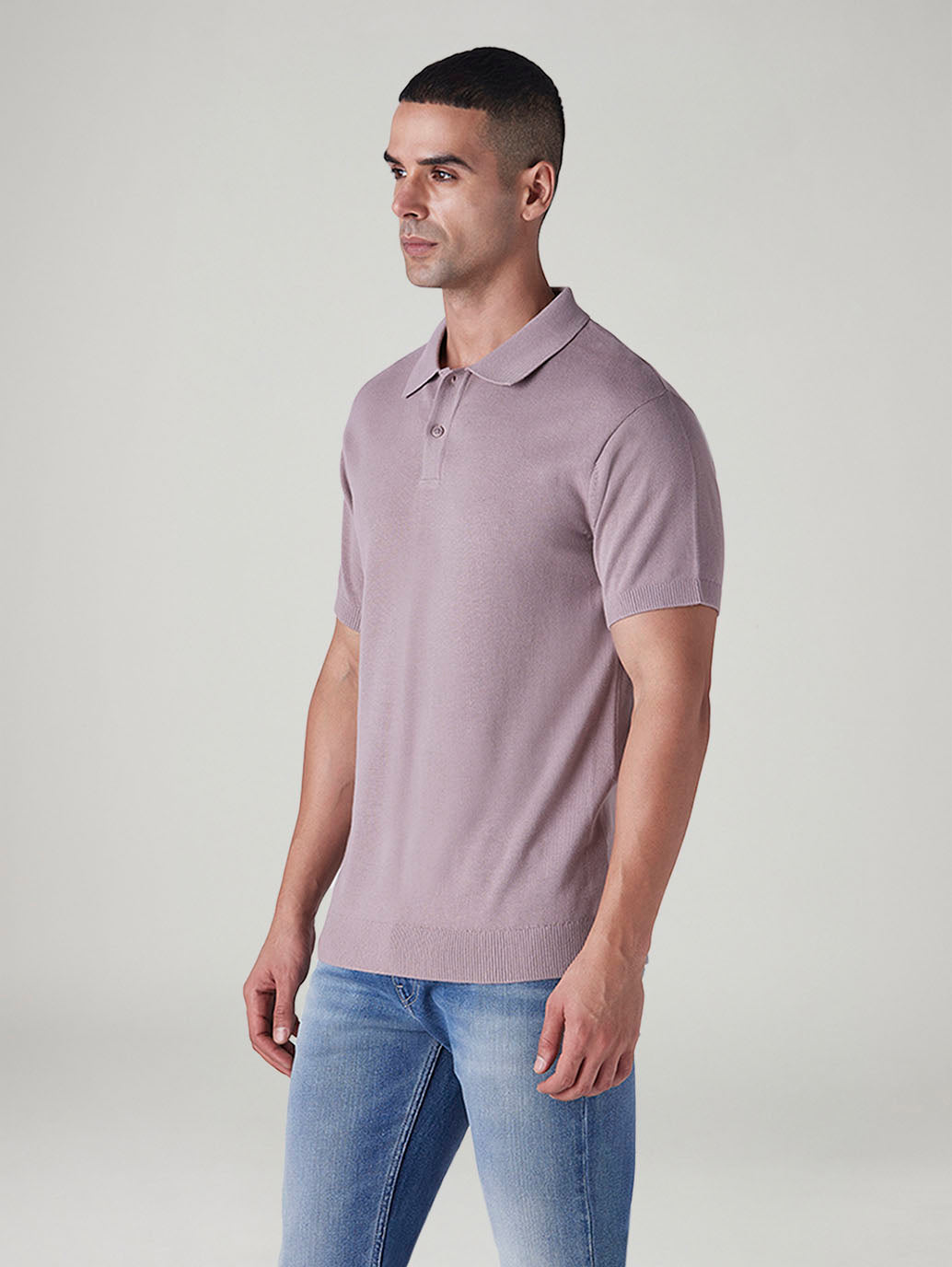 Men's Solid Mauve Pique Polo T shirt - 20 View