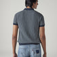 Men's Striped Navy Polo T-shirt - Back View
