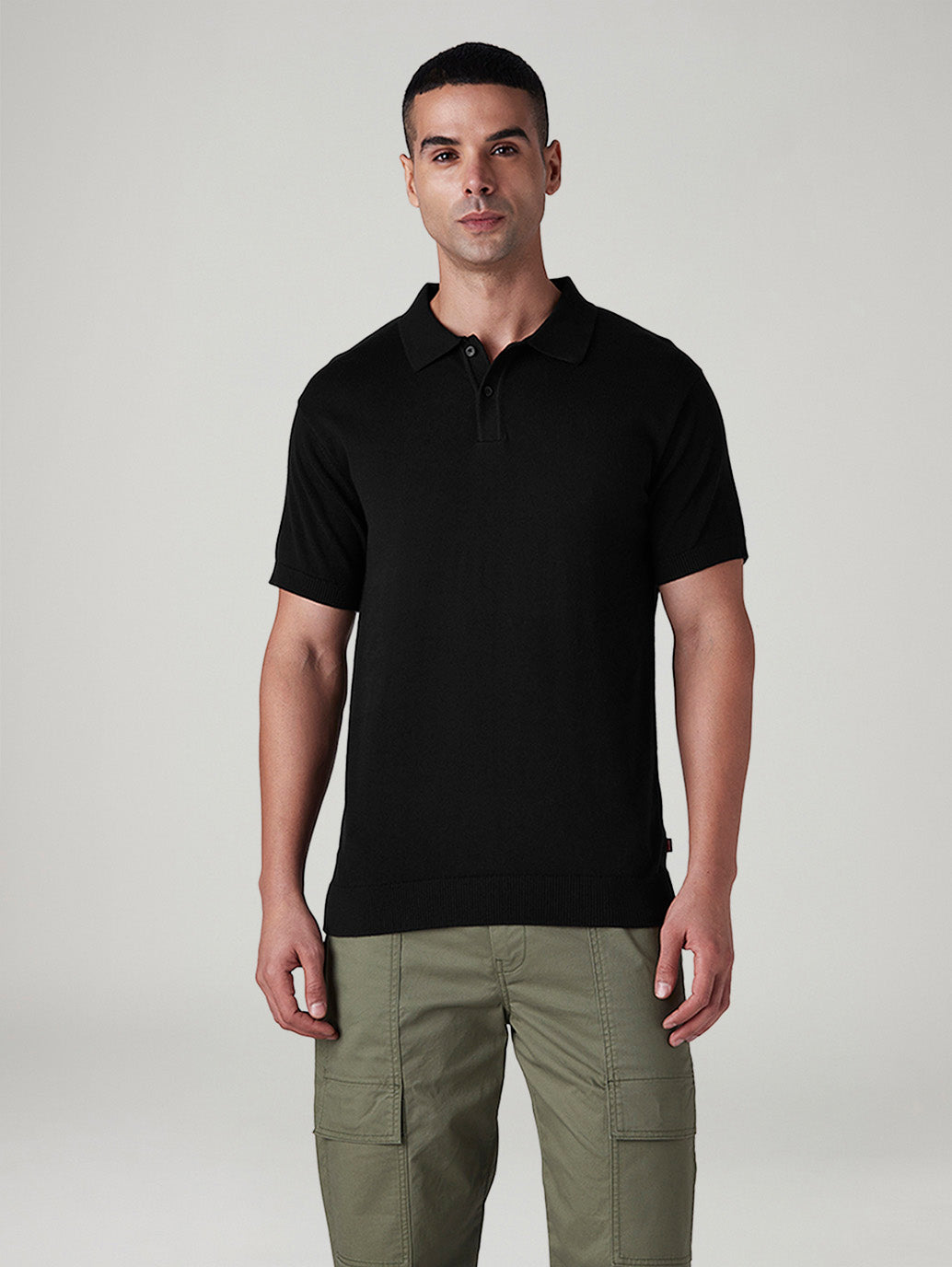 Men's Solid Black Polo T-shirt - Front View