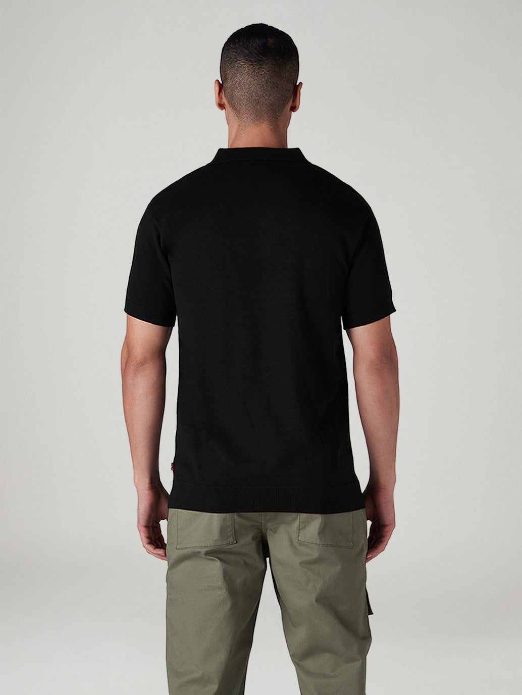 Men's Solid Black Polo T-shirt - Back View