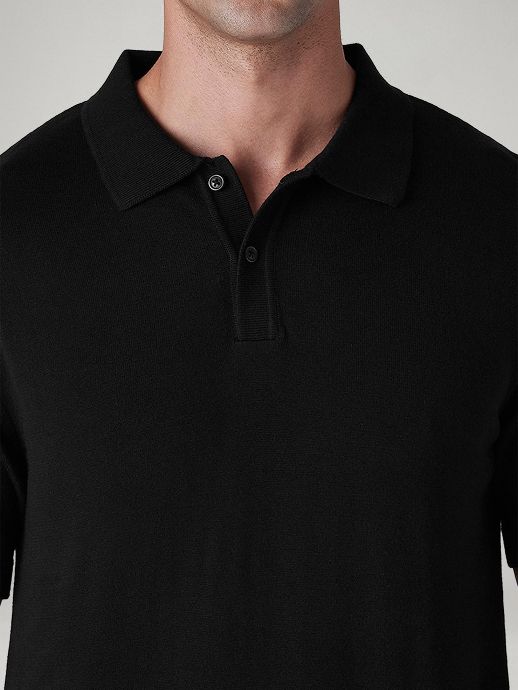 Men's Solid Black Polo T-shirt - Detail View