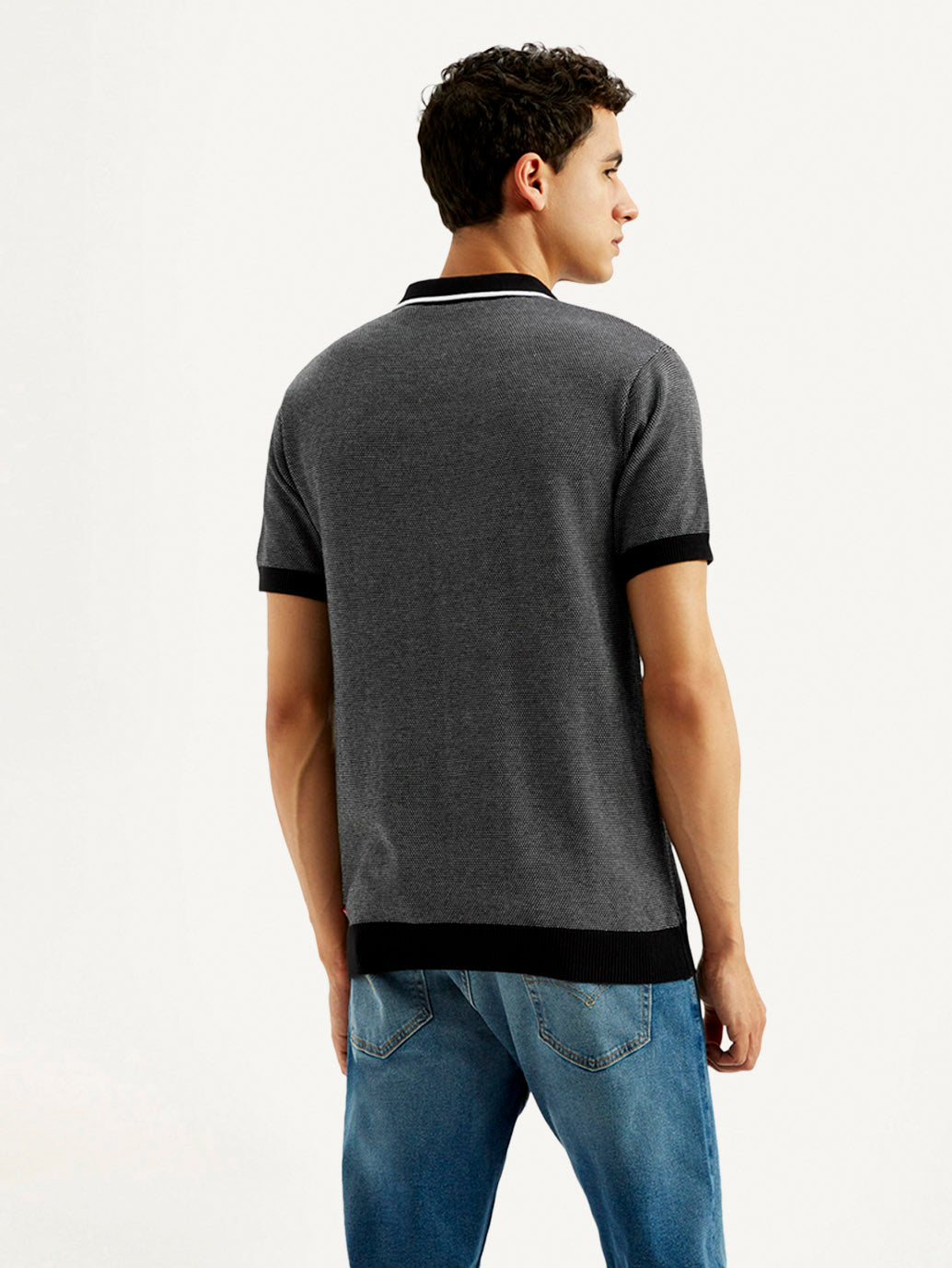 Men's Solid Slim Fit Polo T-shirt - Back View