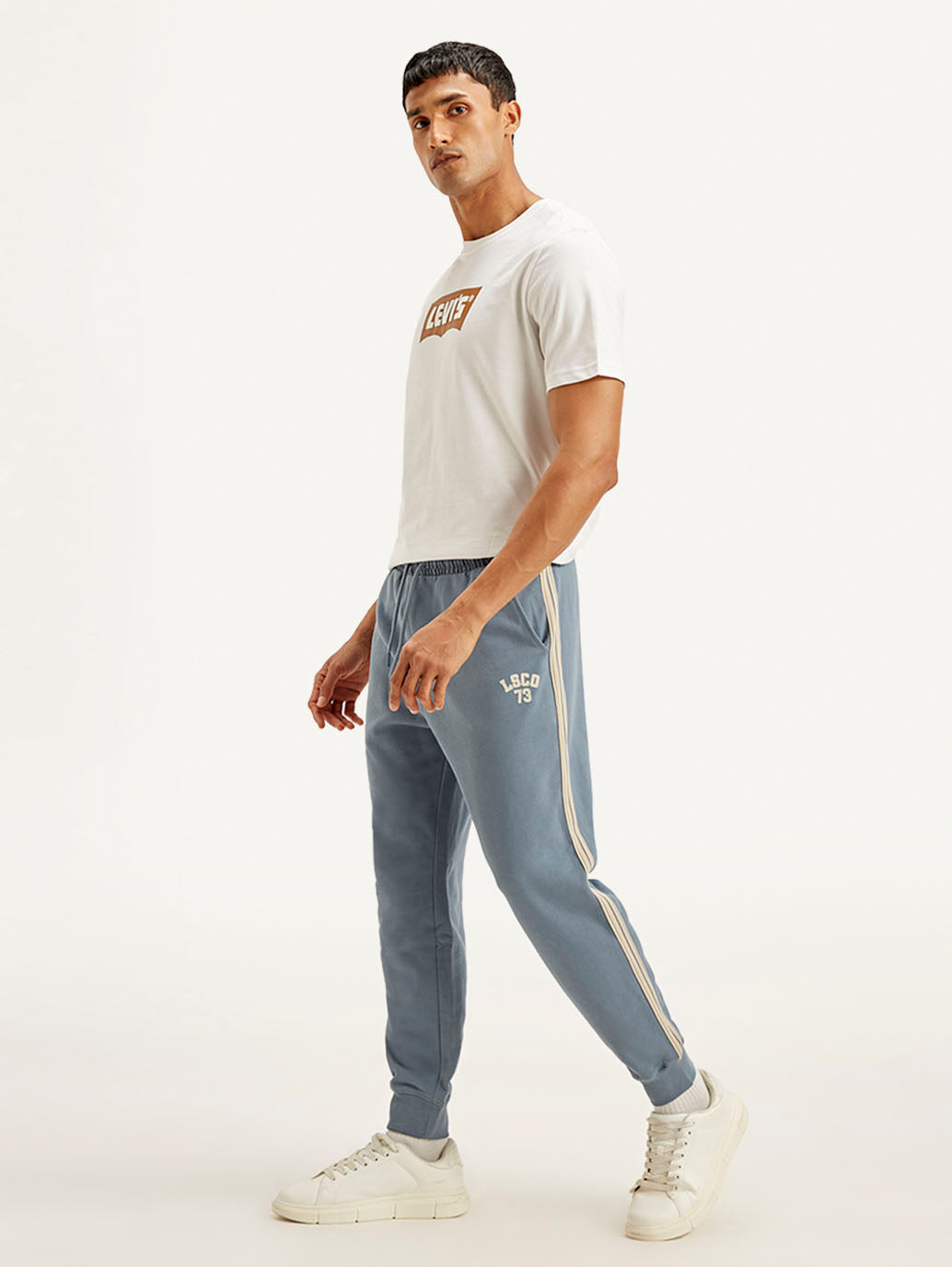 Men's Blue Solid Joggers - Side View