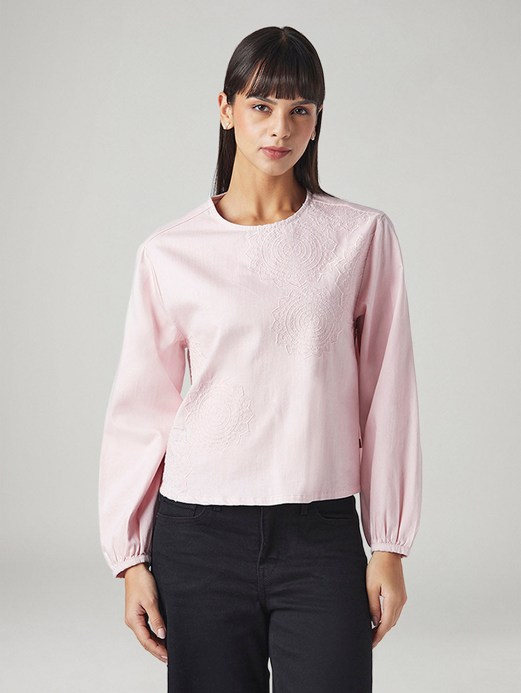 Women's Embroidered Regular Fit Top - Front View