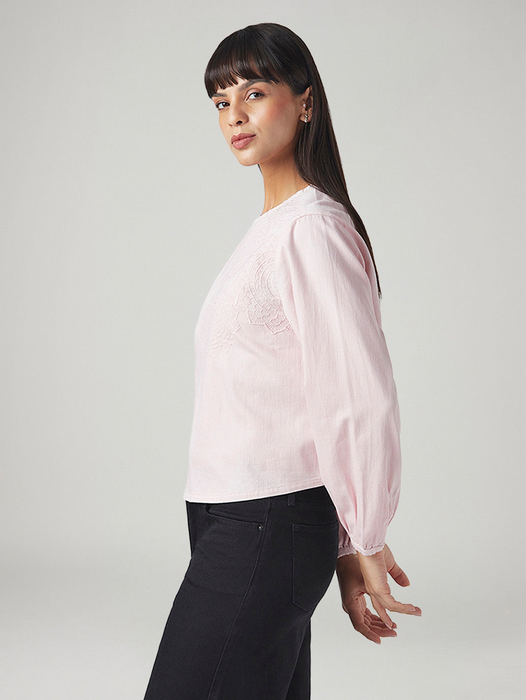 Women's Embroidered Regular Fit Top - Side View