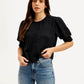 Women's Textured Black Round Neck Top - Styleshot View
