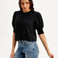Women's Textured Black Round Neck Top - Side View