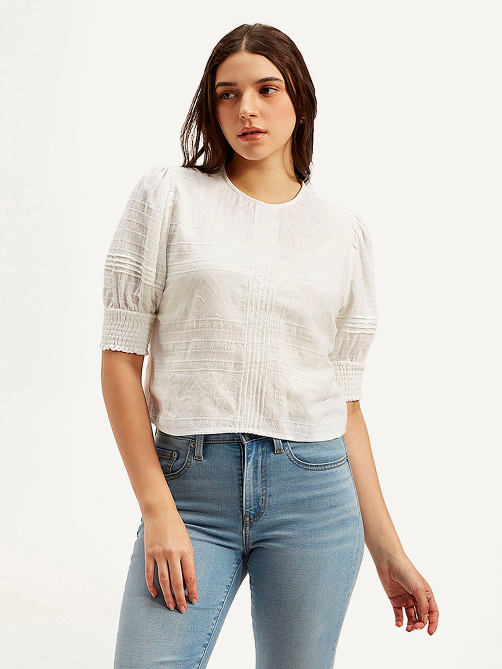 Women's Textured Black Round Neck Top - Front View