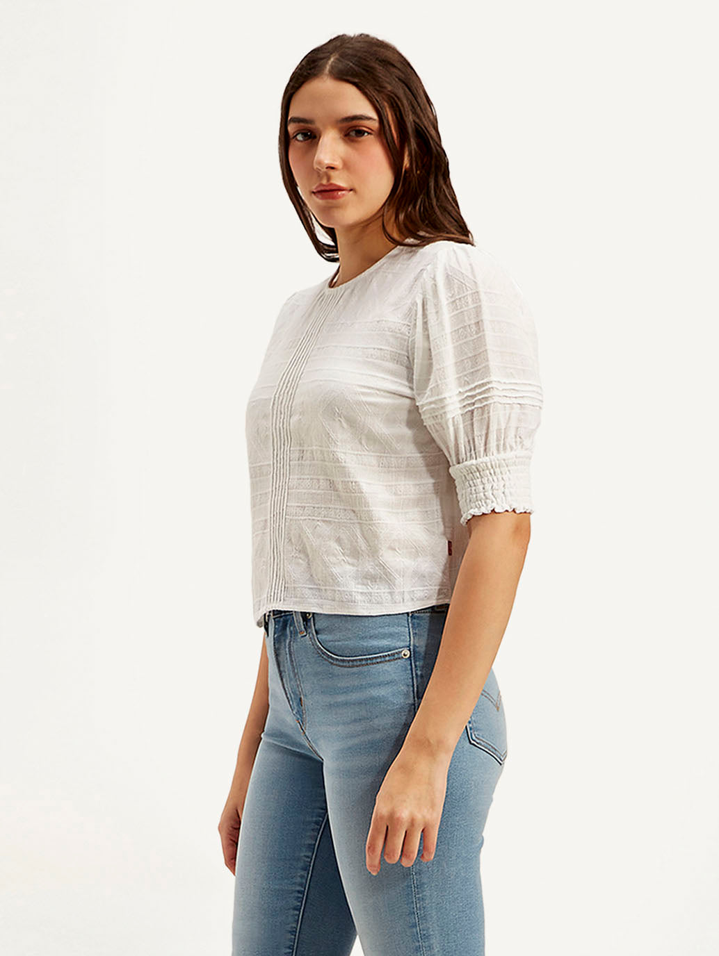 Women's Textured Black Round Neck Top - Side View