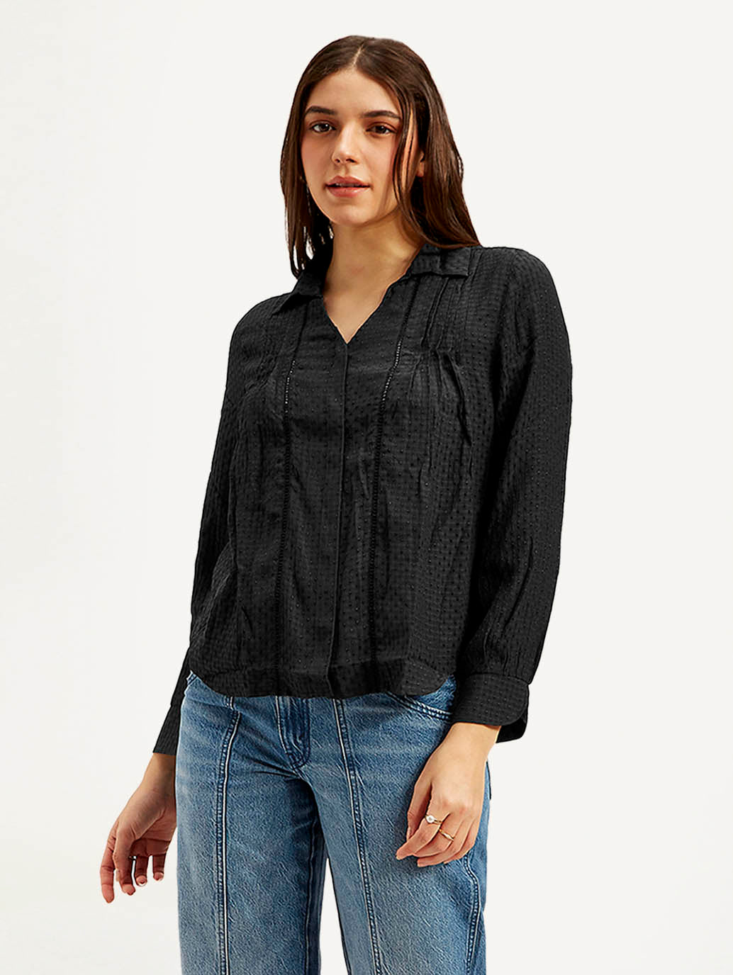Women's Textured Spread Collar Shirt - Front View