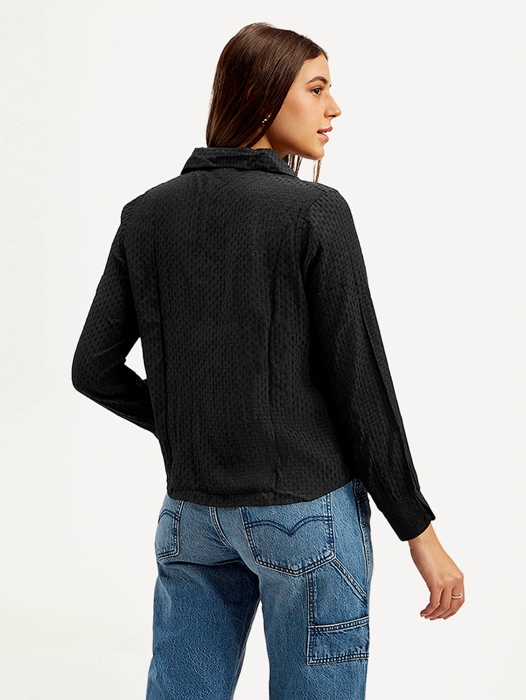 Women's Textured Spread Collar Shirt - Back View