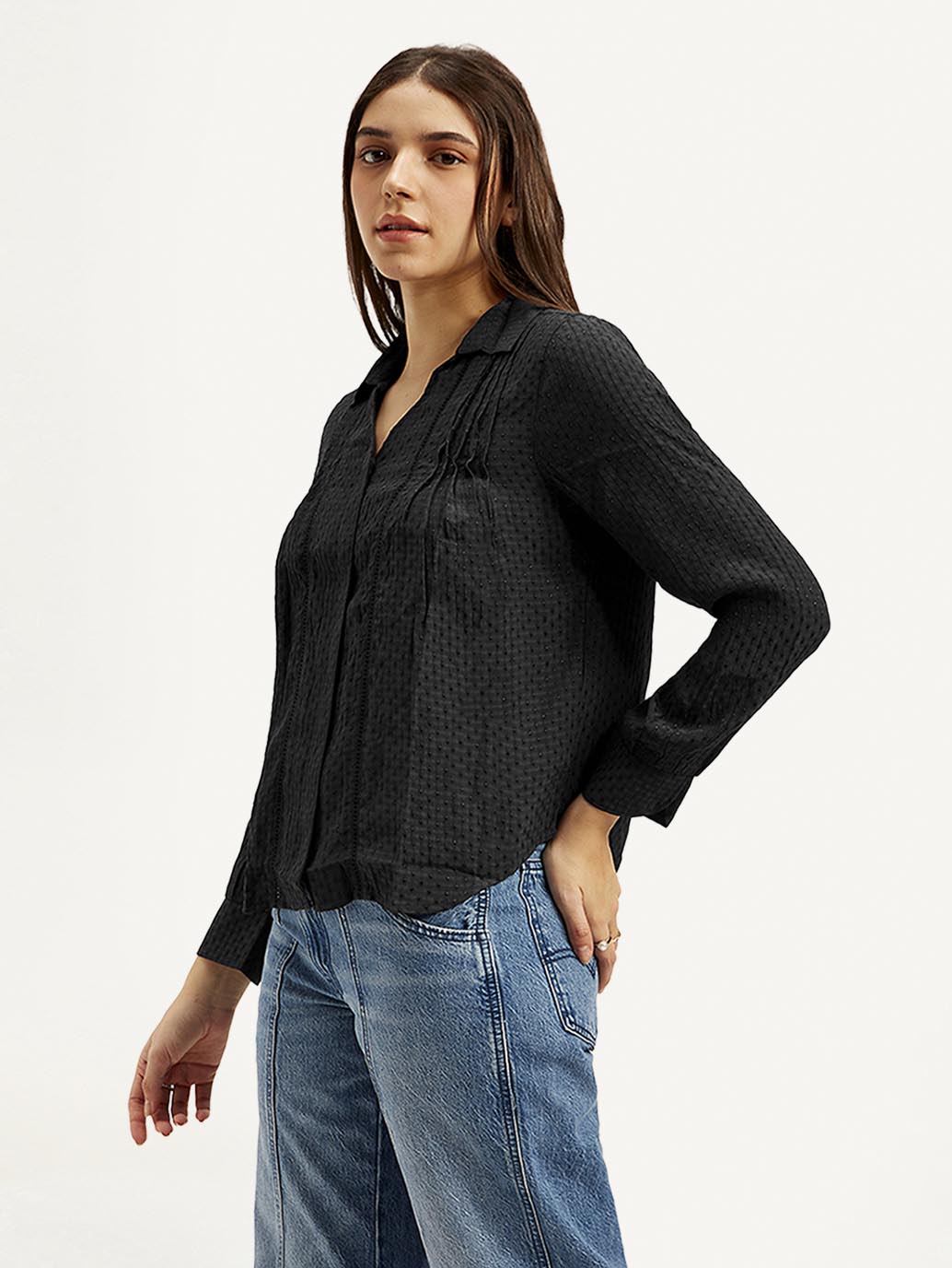 Women's Textured Spread Collar Shirt - Side View