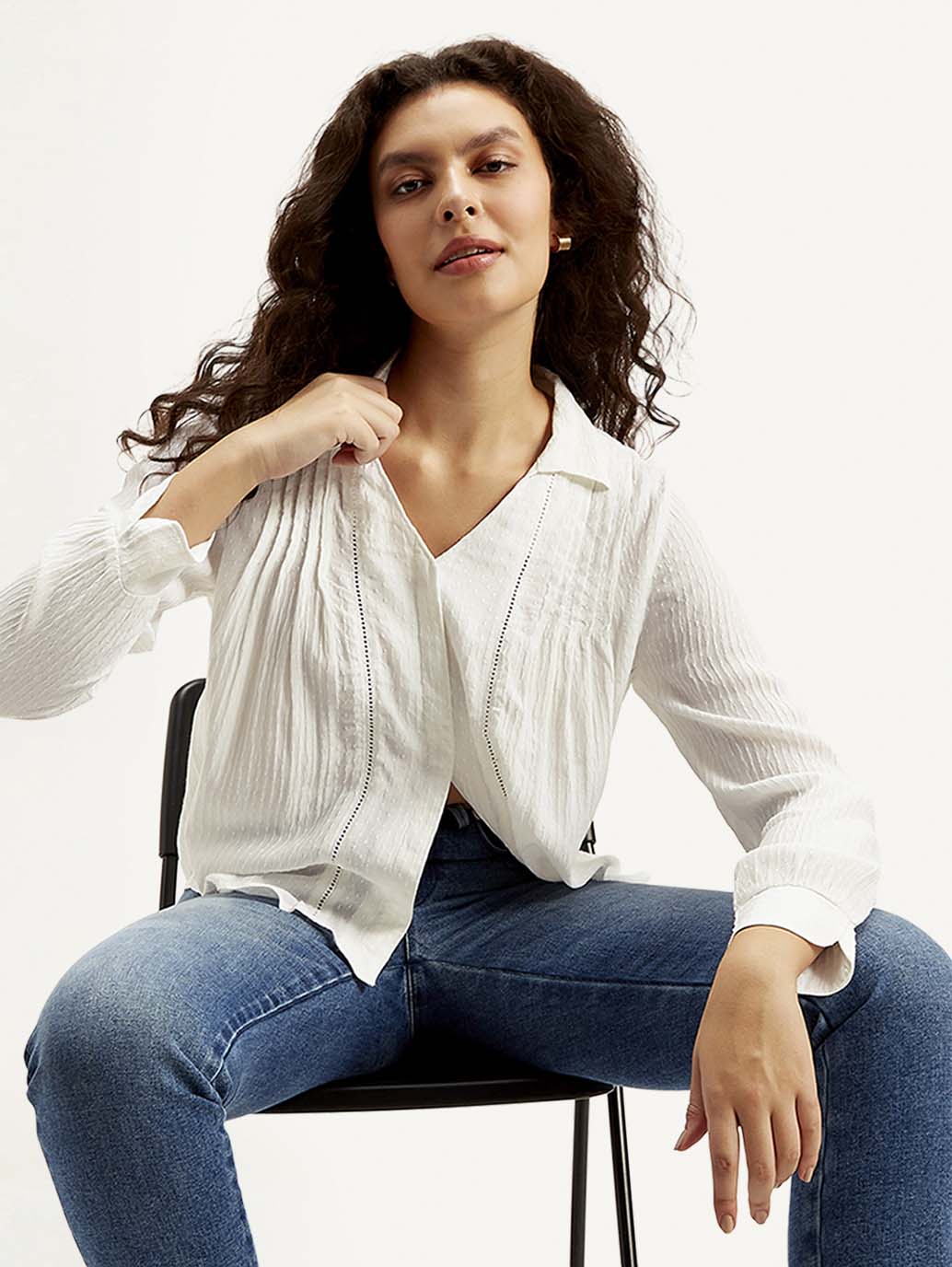 Women's Textured Spread Collar Shirt - Styleshot View
