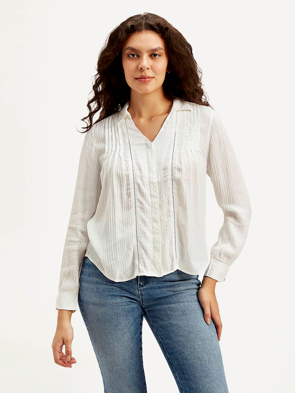 Women's Textured Spread Collar Shirt - Front View