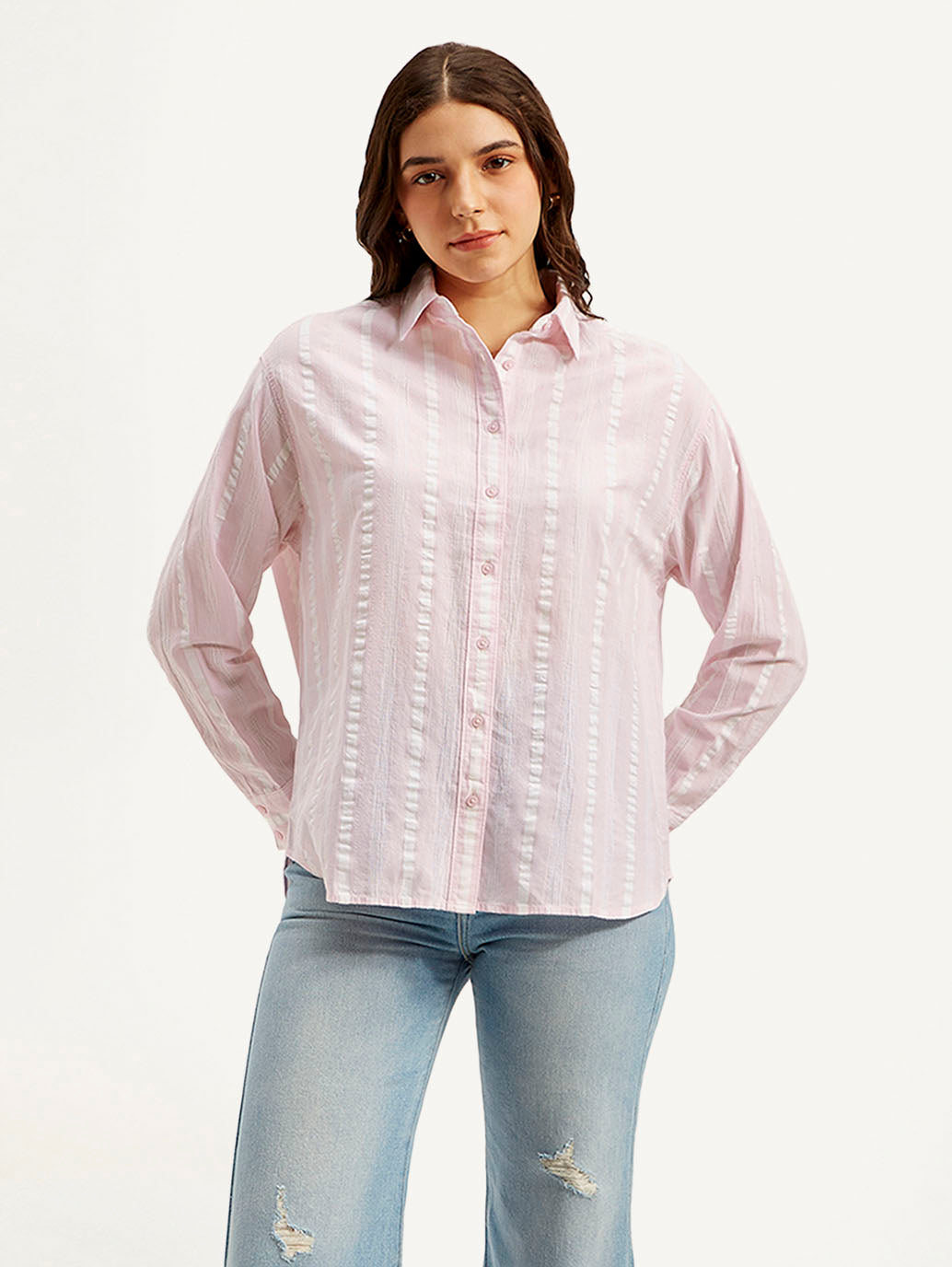 Women's Striped Relaxed Fit Shirt - Front View