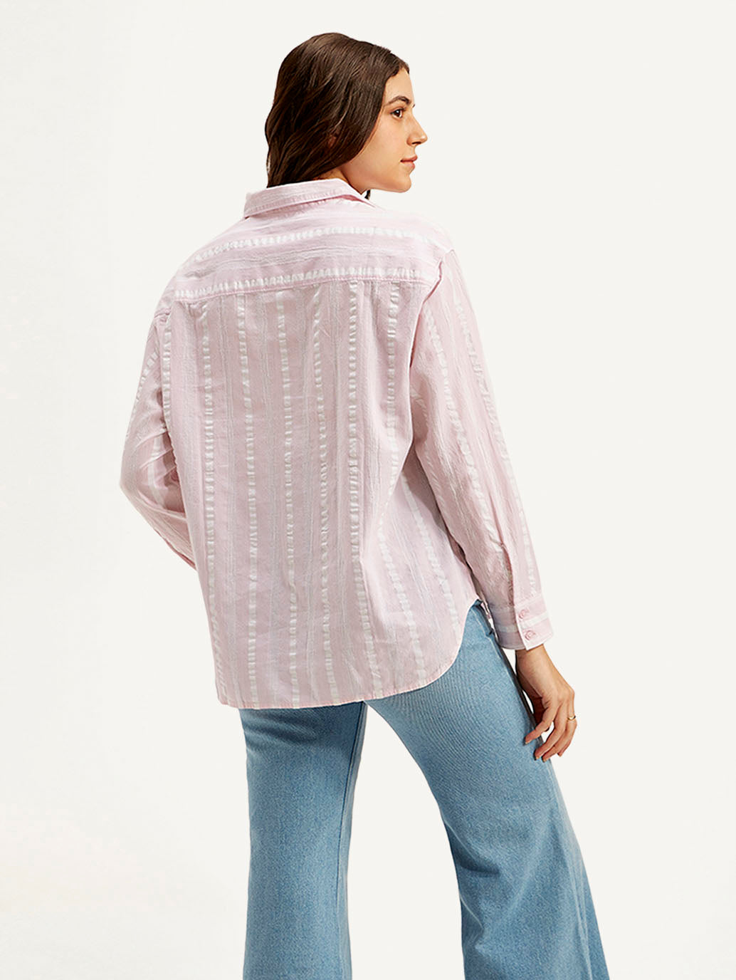 Women's Striped Relaxed Fit Shirt - Back View
