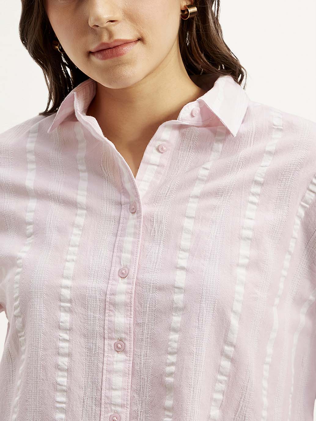 Women's Striped Relaxed Fit Shirt - Detail View