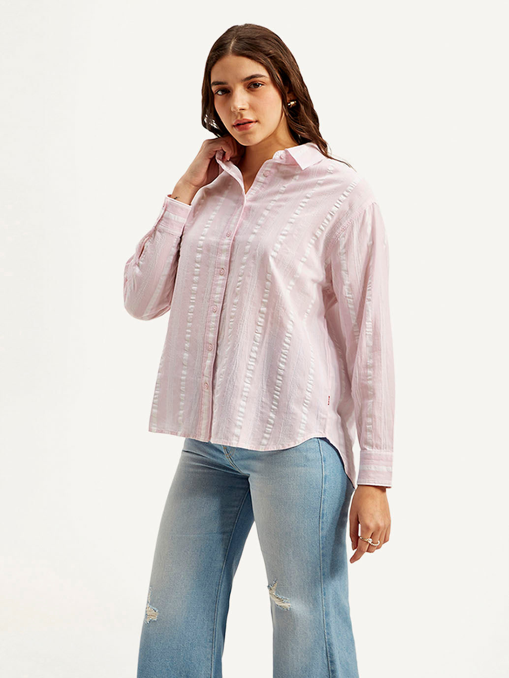 Women's Striped Relaxed Fit Shirt - Side View