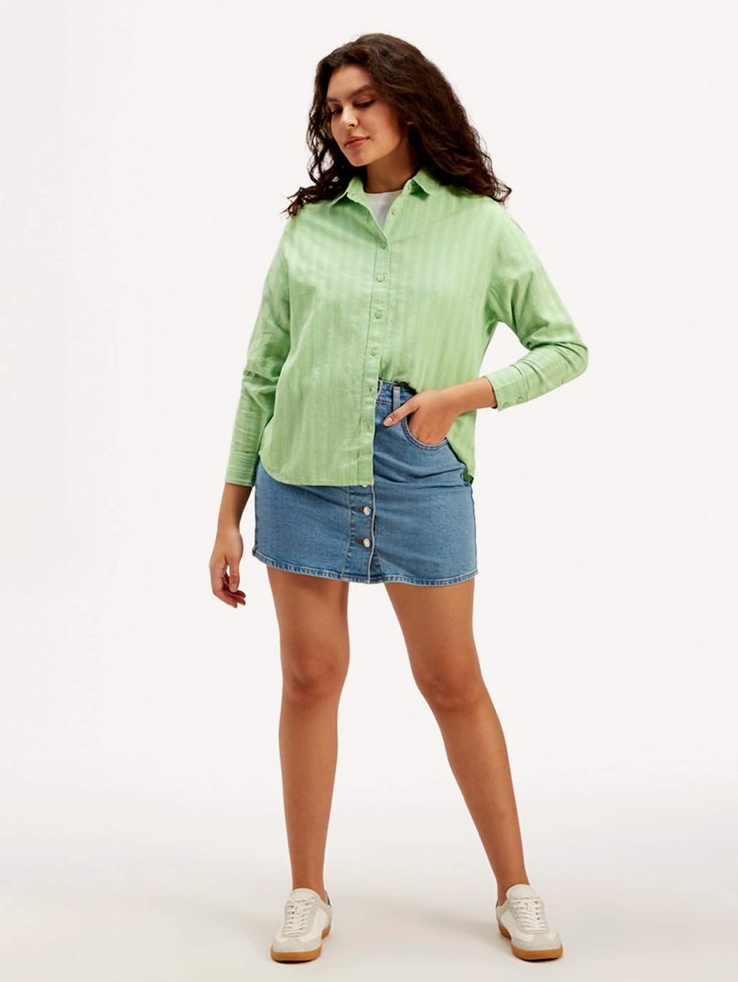 Women's Textured Spread Collar Shirt - Styleshot View