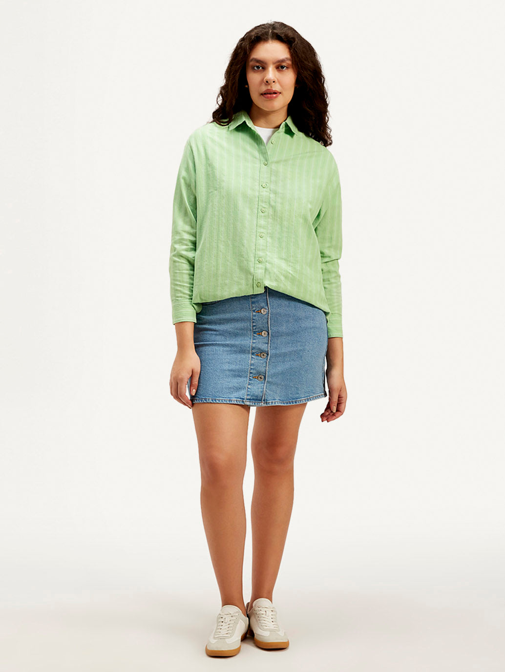 Women's Textured Spread Collar Shirt - Front View