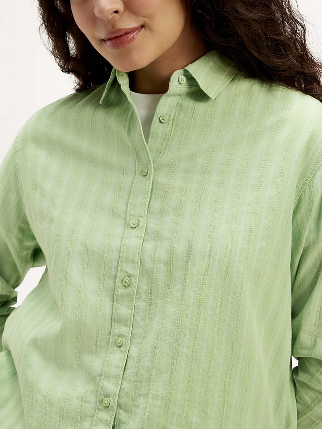 Women's Textured Spread Collar Shirt - Detail View