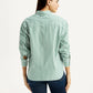 Women's Striped Green Relaxed Fit Poplin Shirt - Back View