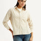 Women's Striped Beige Relaxed Fit Poplin Shirt - Styleshot View