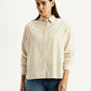 Women's Striped Beige Relaxed Fit Poplin Shirt - Front View
