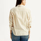 Women's Striped Beige Relaxed Fit Poplin Shirt - Back View
