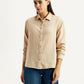 Women's Textured Beige Relaxed Fit Shirt - Front View