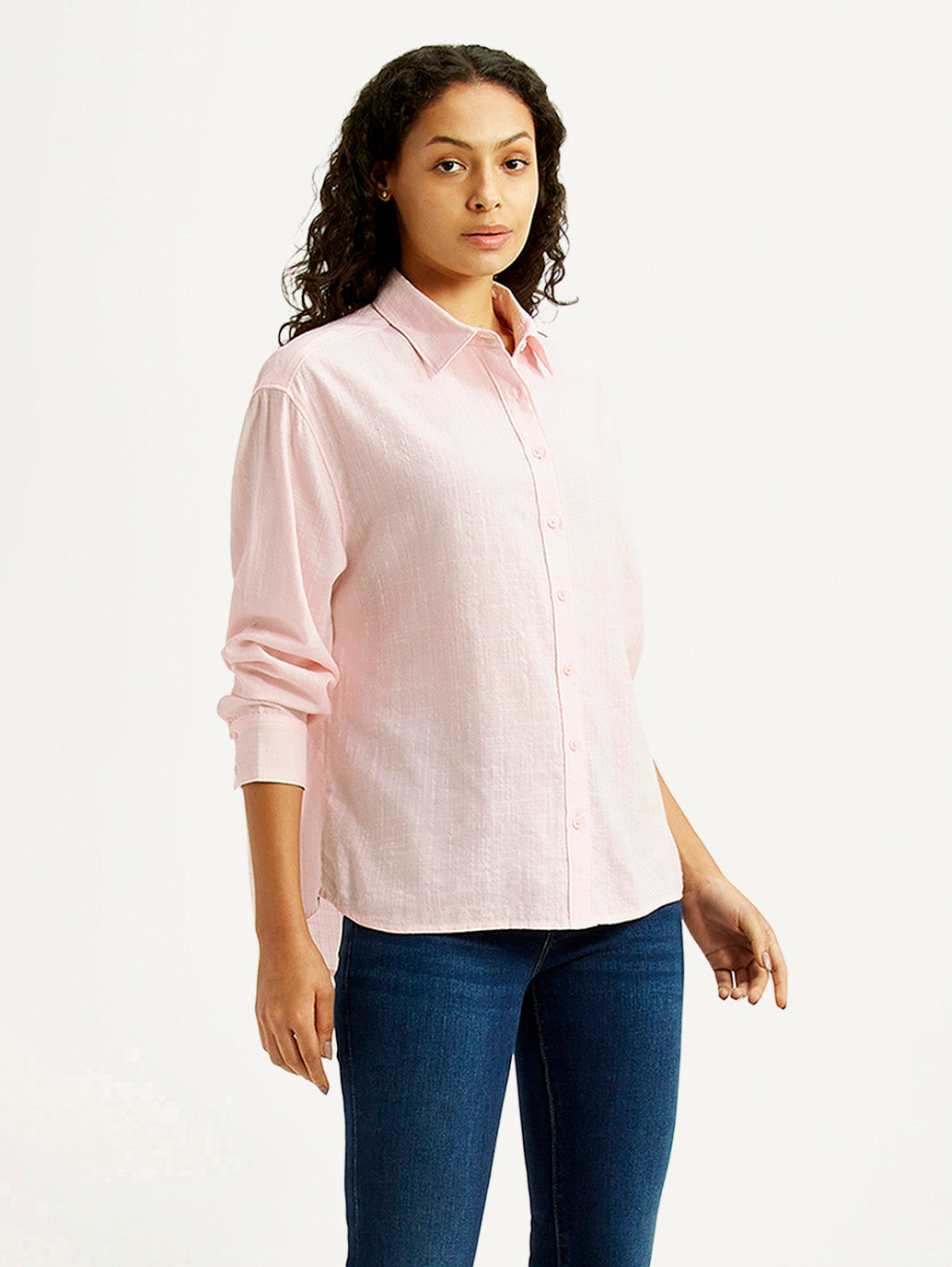 Women's Textured Light Pink Relaxed Fit Shirt